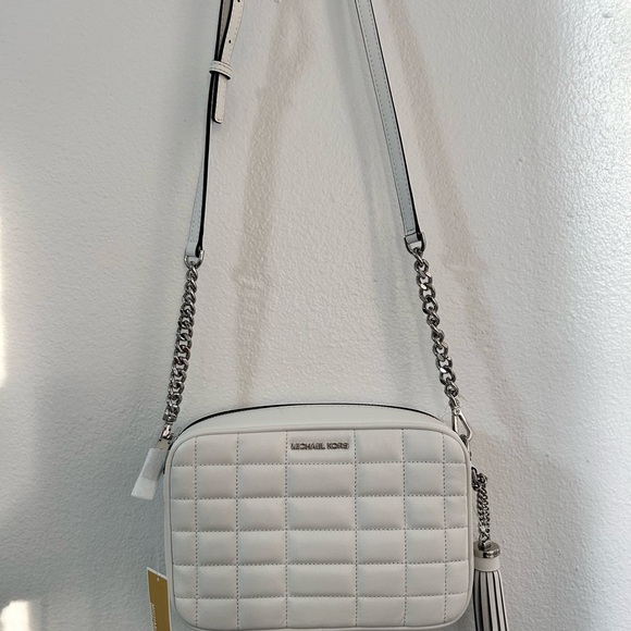 MICHAEL MICHAEL KORS Jet Set Optic White Leather Camera Crossbody Bag NWT - Picture 11 of 15